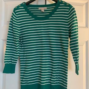 EUC//J Crew//3/4 length sleeved sweater/Emerald green white stripe